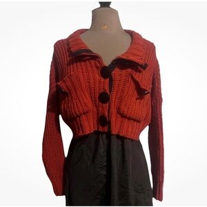 Vintage BETSEY JOHNSON PUNK LABEL 80s Rust CROP Cotton Knit Cardigan Sweater S M